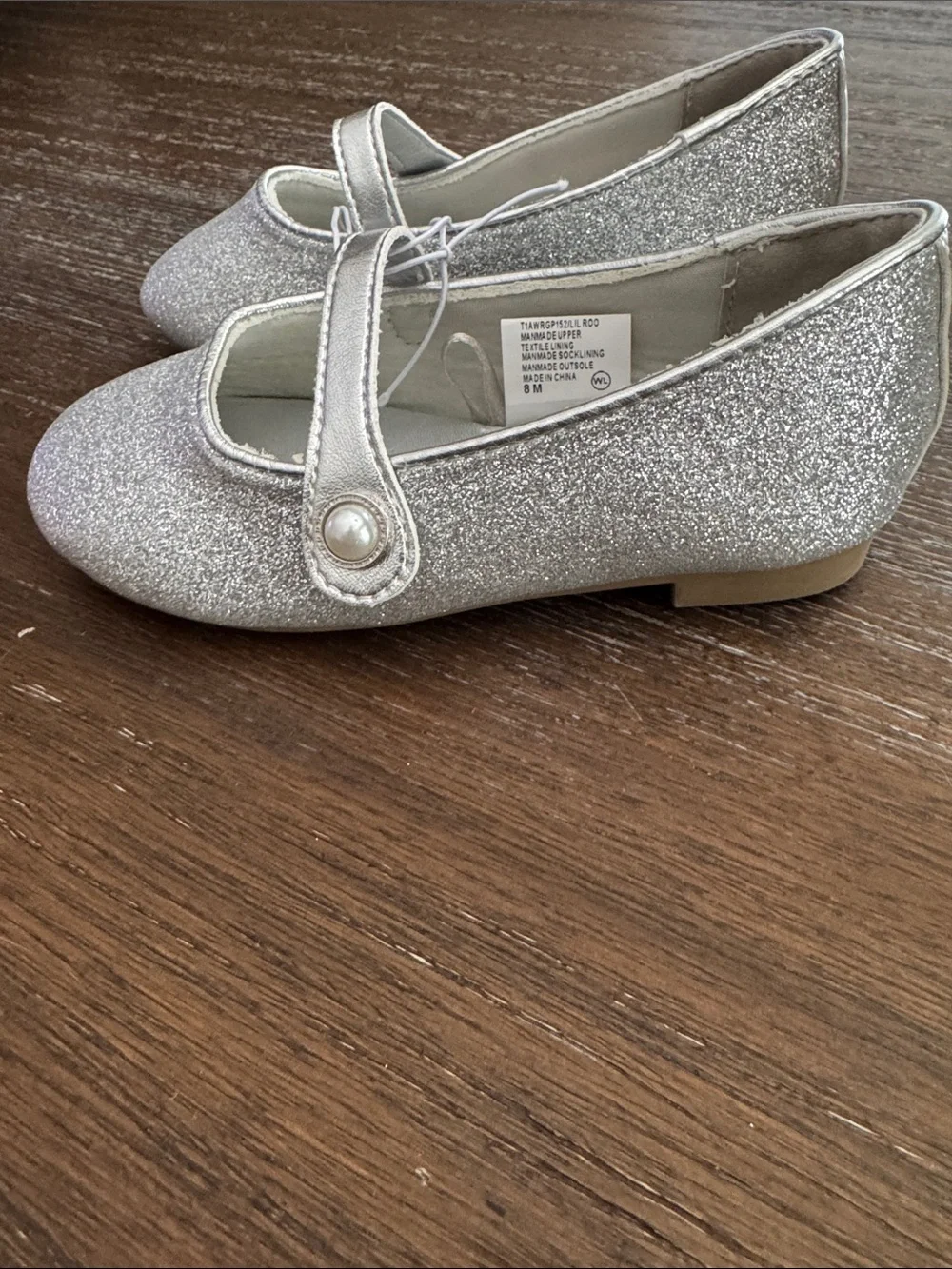 Jellypop Glitter Silver Mary Jane Dress with Pearl Strap size 8